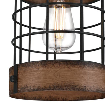Langston One-Light Indoor Pendant, Matte Black Finish with Barnwood Accents