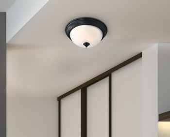 11-Inch 15-Watt LED Indoor Flush Mount Ceiling Fixture, Matte Black Finish, Frosted Shade