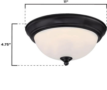 11-Inch 15-Watt LED Indoor Flush Mount Ceiling Fixture, Matte Black Finish, Frosted Shade