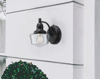 Eddystone One-Light Outdoor Wall Fixture with Dusk-To-Dawn Sensor, Matte Black Finish