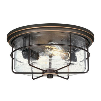 Rosella 12-3/4-Inch Two-Light Outdoor Flush Mount Ceiling Fixture, Black-Bronze Finish with Highlights