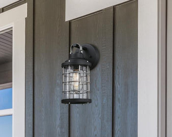 Villa Barone One-Light Outdoor Wall Fixture, Textured Black and Industrial Steel Finish