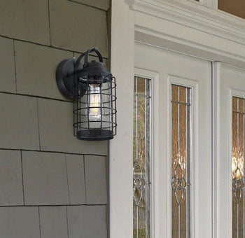 Jupiter Point One-Light Outdoor Wall Fixture with Dusk-To-Dawn Sensor, Textured Black Finish