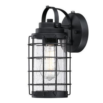 Jupiter Point One-Light Outdoor Wall Fixture with Dusk-To-Dawn Sensor, Textured Black Finish