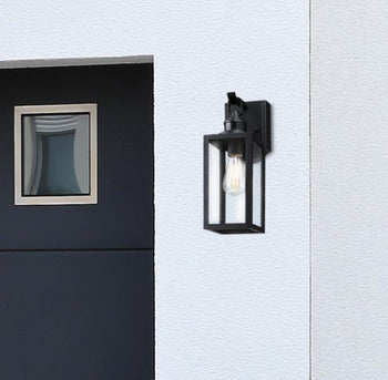 Victoria One-Light Outdoor Wall Fixture with Motion Sensor, Matte Black Finish