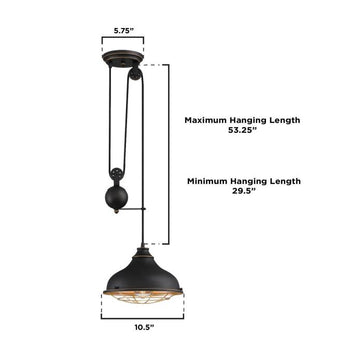 Chaves One-Light Indoor Pulley Pendant, Black-Bronze Finish with Highlights