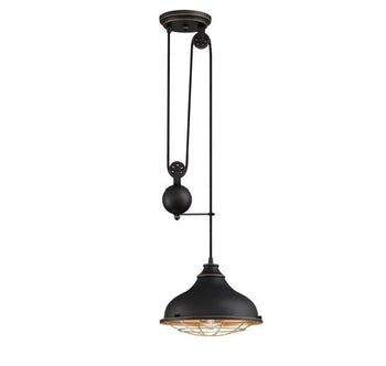 Chaves One-Light Indoor Pulley Pendant, Black-Bronze Finish with Highlights