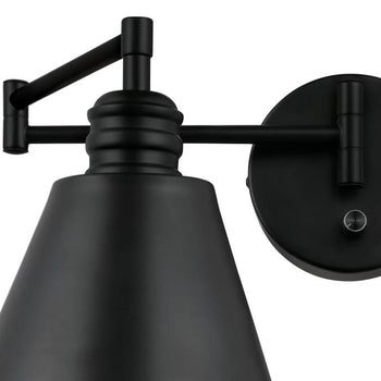 Trocadero One-Light Swing Arm Wall Fixture with On/Off Switch, Matte Black Finish