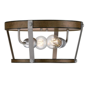 14 in. Elway 2 Light Flush, Barnwood Finish with Galvanized Steel Accents