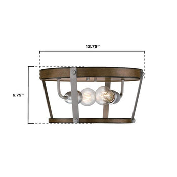 14 in. Elway 2 Light Flush, Barnwood Finish with Galvanized Steel Accents