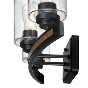 Broomall Three-Light Wall Fixture, Matte Black Finish with Barnwood Accents