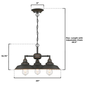 Iron Hill Three-Light Indoor Chandelier/Semi-Flush Mount Ceiling Fixture, Oil-Rubbed Bronze Finish with Highlights
