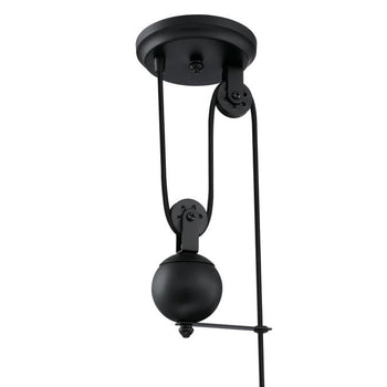 Iron Hill One-Light Indoor Pulley Pendant, Matte Black Finish