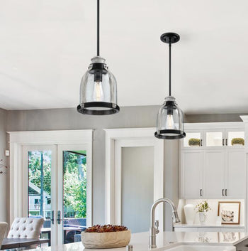 Cindy One-Light Indoor Mini Pendant, Matte Black Finish with Antique Ash Accents