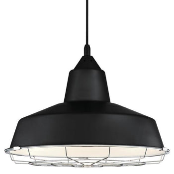 Academy One-Light LED Indoor Pendant with Removable Chrome Cage, Black Finish