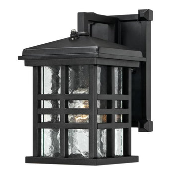 Caliste One-Light Outdoor Wall Lantern with Dusk to Dawn Sensor, Textured Black Finish on Aluminum with Clear Water Glass