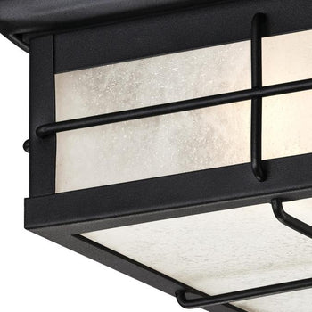 Orwell Two-Light Outdoor Flush-Mount Fixture, Textured Black Finish on Steel with Frosted Seeded Glass