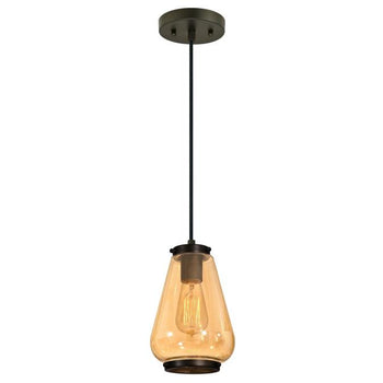 One-Light Adjustable Mini Pendant, Oil Rubbed Bronze Finish with Amber Glass