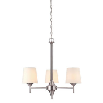 Parker Mews Three-Light Interior Chandelier, Brushed Nickel Finish with White Linen Fabric Shades