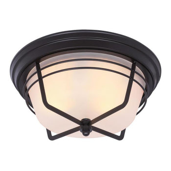Bonneville Two-Light Exterior Flush-Mount Fixture, Weathered Bronze Finish on Steel with Frosted Glass