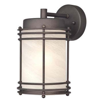 Parksville One-Light Exterior Wall Lantern, Oil Rubbed Bronze Finish on Steel with White Alabaster Glass