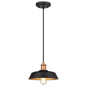 Ida One-Light Indoor Pendant, Matte Black and Washed Copper Finish