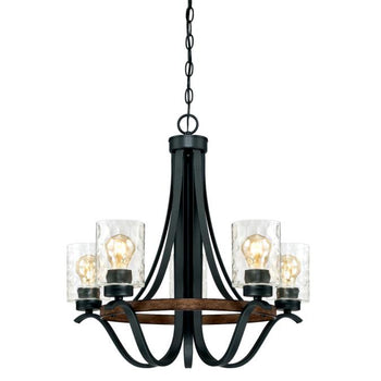 Barnwell Five-Light Indoor Chandelier, Textured Iron and Barnwood Finish