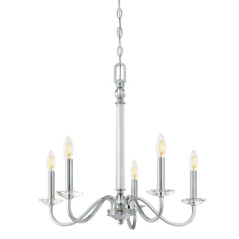 Versailles Five-Light Indoor Chandelier, Chrome Finish with Clear Glass Accents