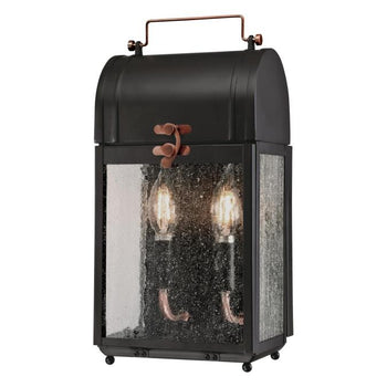 Mulberry Two-Light Outdoor Wall Fixture, Matte Black Finish with Washed Copper Accents