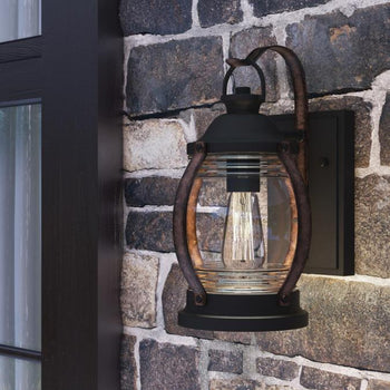 Canyon One-Light Outdoor Wall Fixture, Textured Black and Barnwood Finish