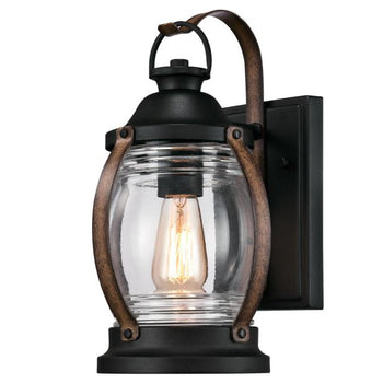 Canyon One-Light Outdoor Wall Fixture, Textured Black and Barnwood Finish