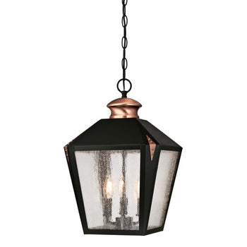 Valley Forge Three-Light Outdoor Pendant, Matte Black Finish with Washed Copper Accents