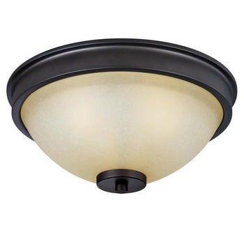 Karah Three-Light Indoor Flush Ceiling Fixture, Oil Rubbed Bronze Finish with Aged Amber Scavo Glass