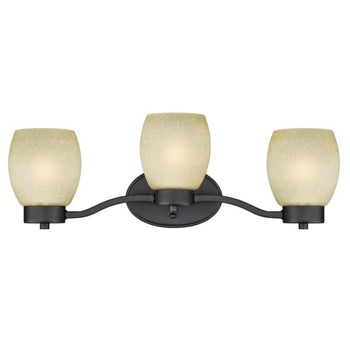 Karah Three-Light Wall Fixture, Oil Rubbed Bronze Finish with Aged Amber Scavo Glass