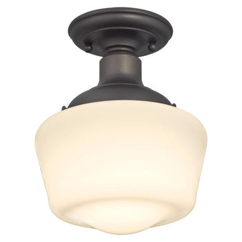 Scholar One-Light Indoor Semi-Flush Ceiling Fixture, Oil Rubbed Bronze Finish with White Opal Glass