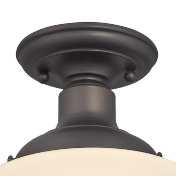 Scholar One-Light Indoor Semi-Flush Ceiling Fixture, Oil Rubbed Bronze Finish with White Opal Glass