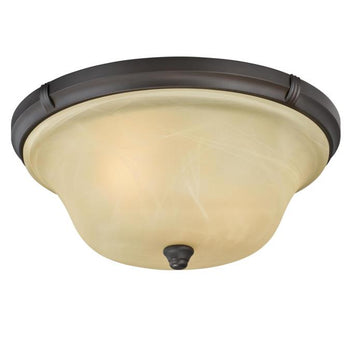 Tolbut Two-Light Indoor Flush Ceiling Fixture, Oil Rubbed Bronze Finish with Amber Alabaster Glass