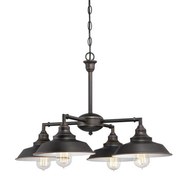 Iron Hill Four-Light Indoor Convertible Chandelier/Semi-Flush Ceiling Fixture, Oil Rubbed Bronze Finish with Highlights