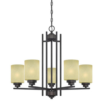 Ewing Five-Light Indoor Chandelier, Oil Rubbed Bronze Finish with Amber Harvest Glass