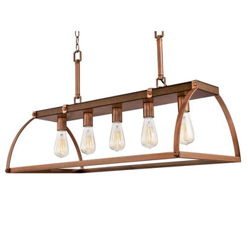 Oak Lane Five-Light Indoor Chandelier, Barnwood Finish with Washed Copper Accents