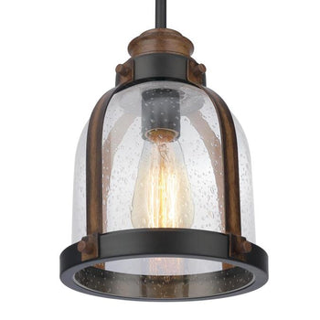 Cindy One-Light Indoor Mini Pendant, Oil Rubbed Bronze Finish with Barnwood Accents