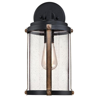 Armin One-Light Outdoor Wall Fixture, Textured Black Finish with Barnwood Accents