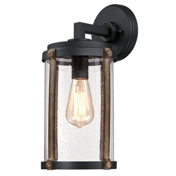 Armin One-Light Outdoor Wall Fixture, Textured Black Finish with Barnwood Accents