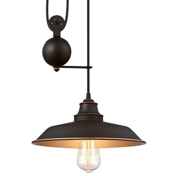 Iron Hill One-Light Indoor Pulley Pendant, Oil Rubbed Bronze Finish with Highlights