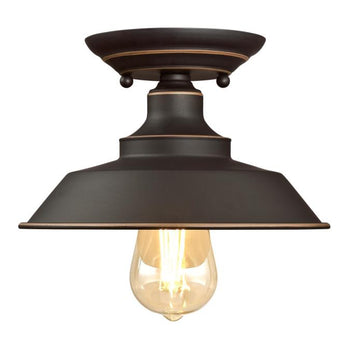 Iron Hill 9-Inch One-Light Indoor Semi-Flush Mount Ceiling Fixture, Oil Rubbed Bronze Finish with Highlights