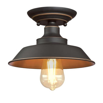 Iron Hill 9-Inch One-Light Indoor Semi-Flush Mount Ceiling Fixture, Oil Rubbed Bronze Finish with Highlights