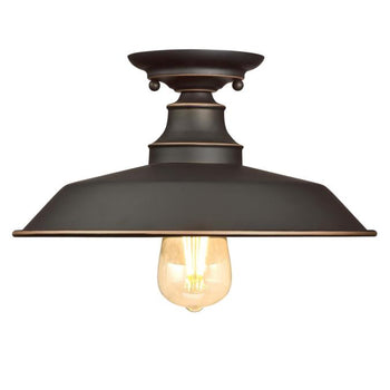 Iron Hill 12-Inch One-Light Indoor Semi-Flush Mount Ceiling Fixture, Oil Rubbed Bronze Finish with Highlights