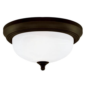 Two-Light Flush-Mount Interior Ceiling Fixture, Oil Rubbed Bronze Finish with Frosted White Alabaster Glass