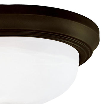 Two-Light Flush-Mount Interior Ceiling Fixture, Oil Rubbed Bronze Finish with Frosted White Alabaster Glass