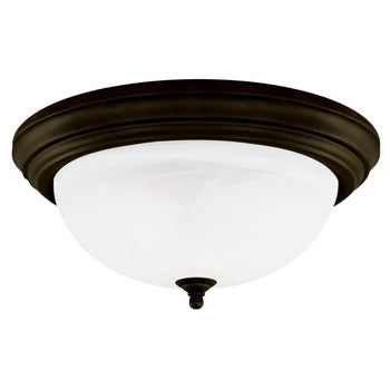 Three-Light Flush-Mount Interior Ceiling Fixture, Oil Rubbed Bronze Finish with Frosted White Alabaster Glass